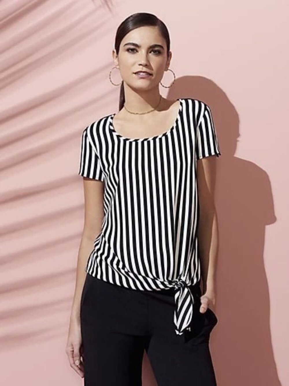 New York & Company 7th Avenue Stripe Self-Tie Detail Tee, size XS